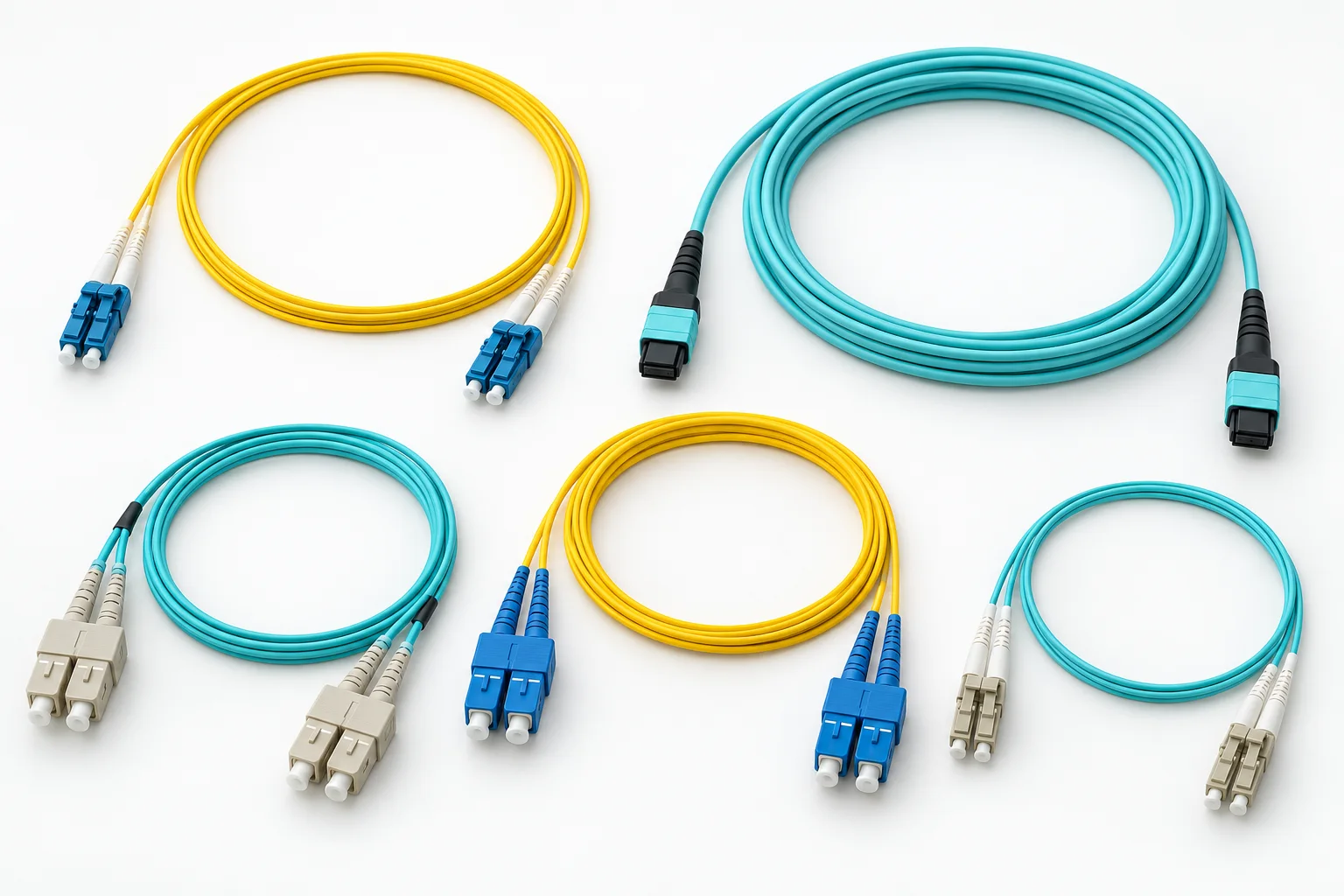 Selection of terminated optical fibre patch cords
