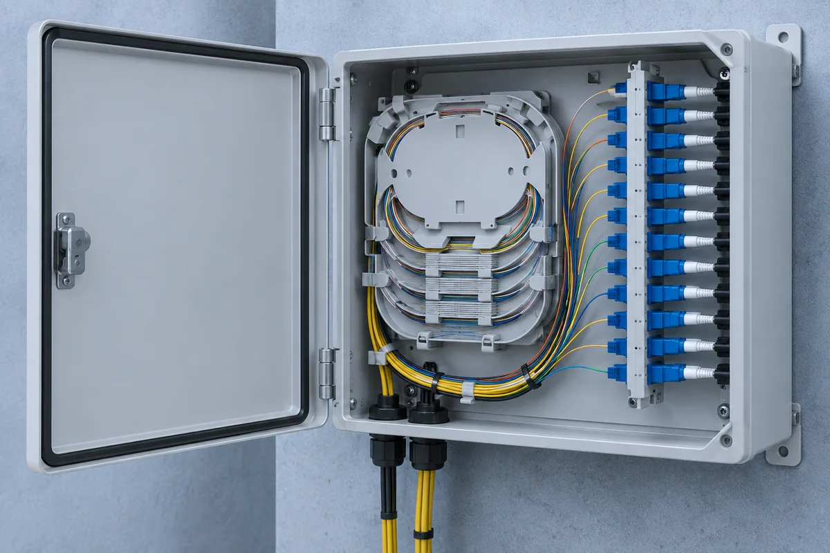 Compact optical termination box with internal fibre organisation